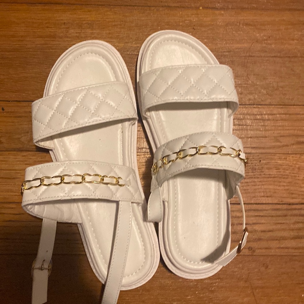 White Sandals with Gold Chain